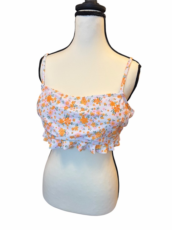 Ninety-Nine Other - Ninety-Nine Orange White Green Floral Ruffle Hem Swim Top Size XL